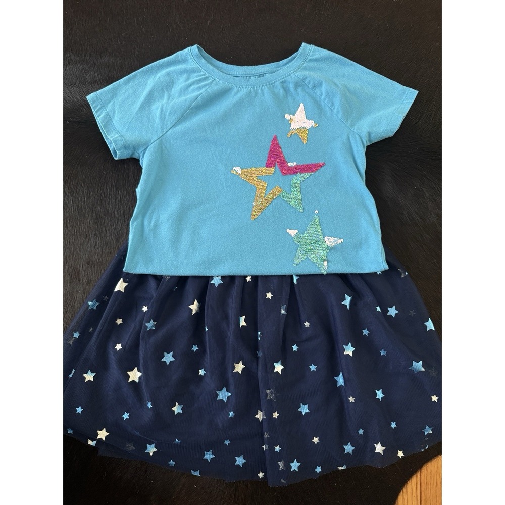 Cat & Jack Girl's T Shirt & Skirt 2Piece Bundle (10/12) , Stars,Fireworks,Disney